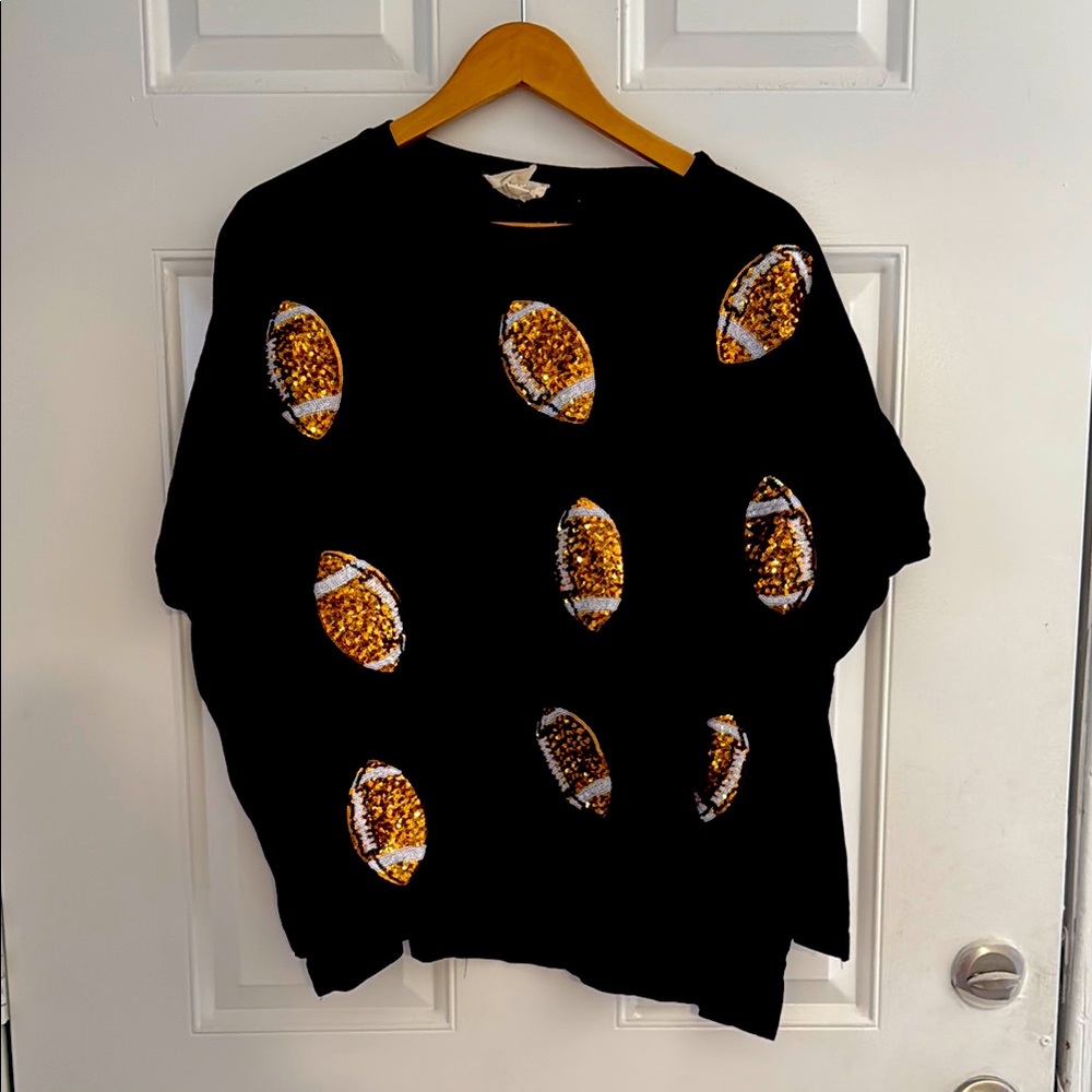 Black Womens Gameday Tee Sparkly Football